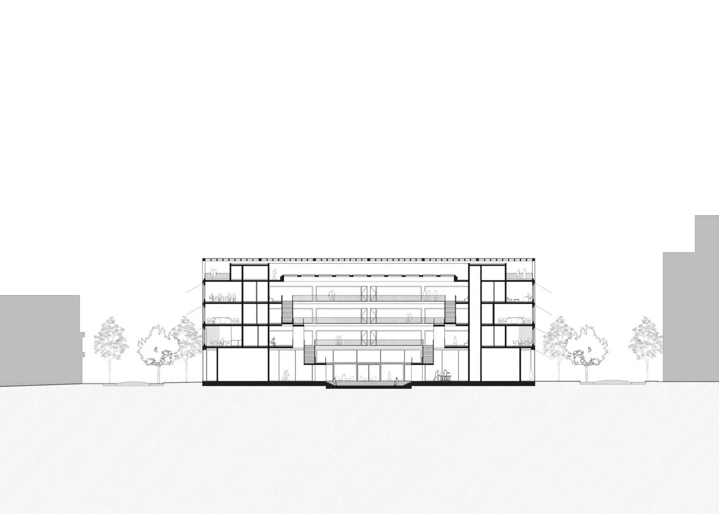CITYDOX Mixed-use with productive activities, section through the school atrium