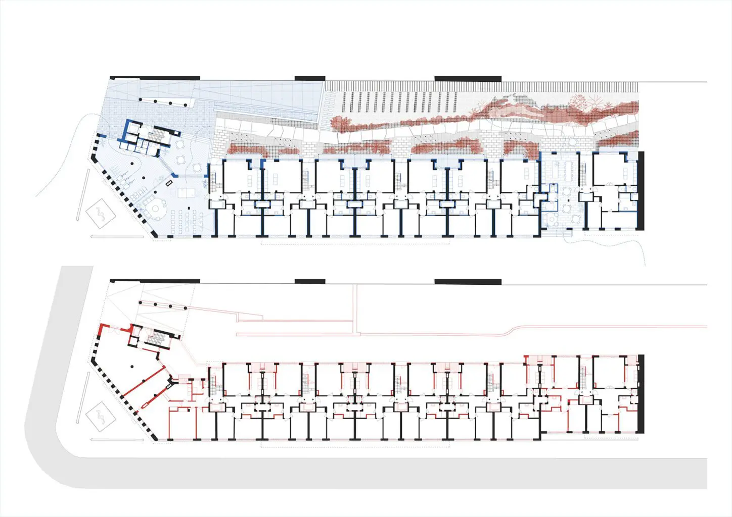 GENERAL JACQUES Circular renovation of social housing, groundfloor plan of demolition and project