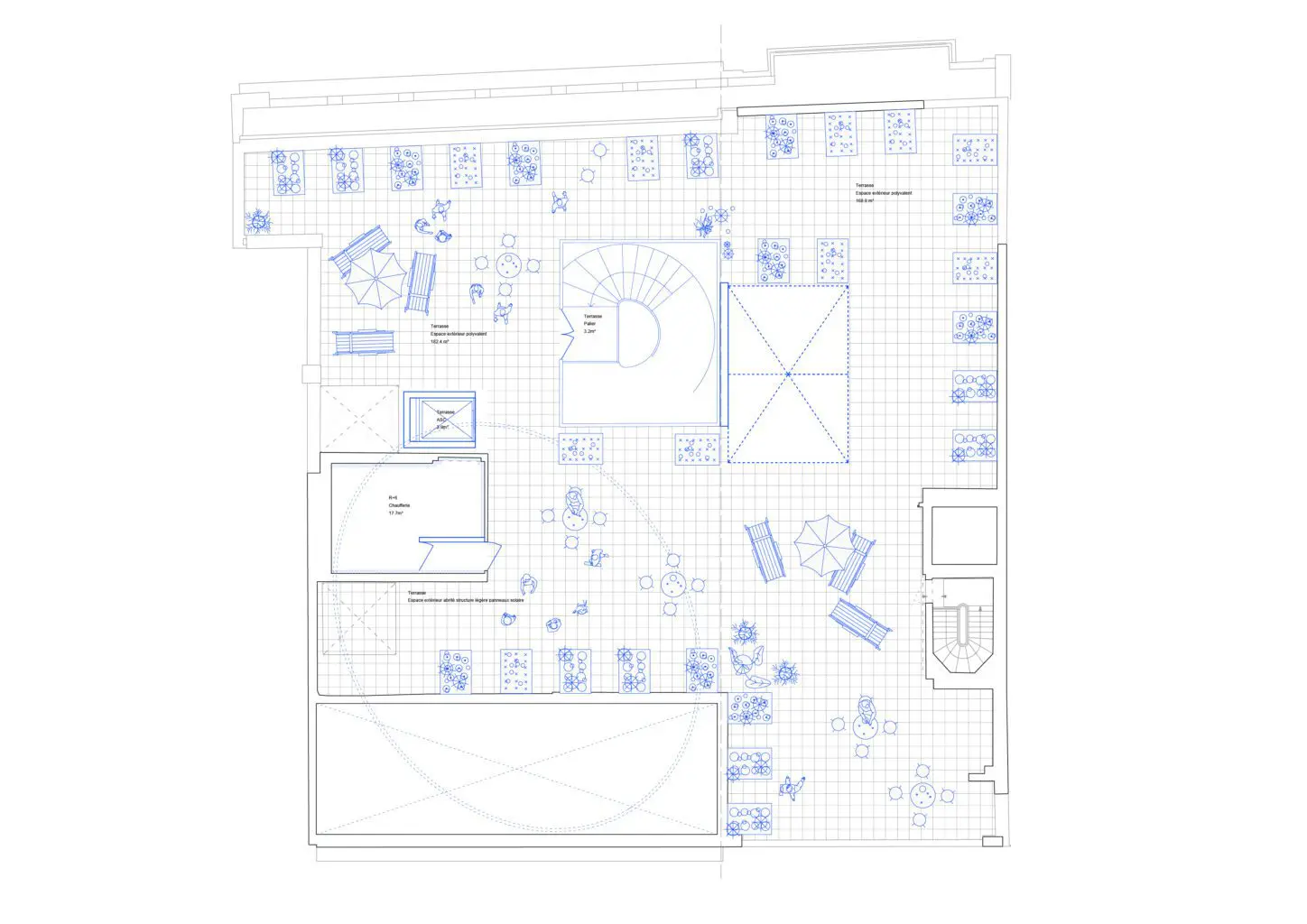 WWF Circular renovation of an Art Déco office building, plan of the roof terrace