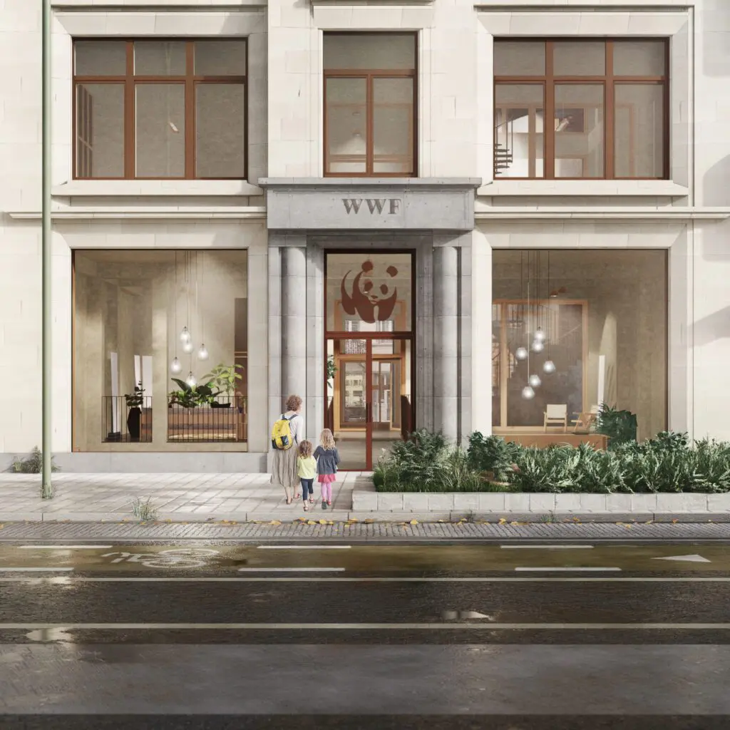 WWF Circular renovation of an Art Déco office building, render of the front facade