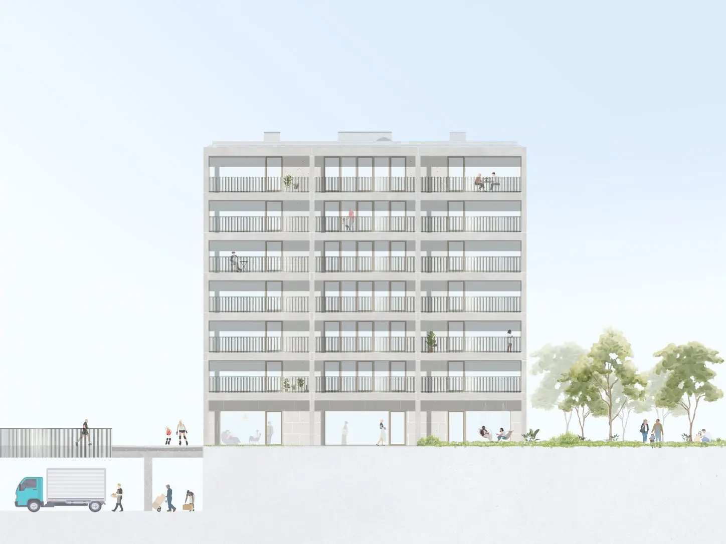 DELEERS Construction of 3 urban villas and productive activities, collage of elevation