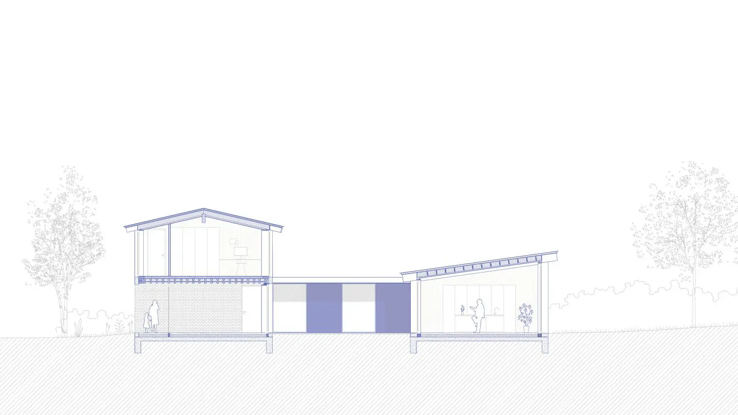 VIJVERHOEK Renovation and extension of a house in rural area, long section of the new house organised around a central patio