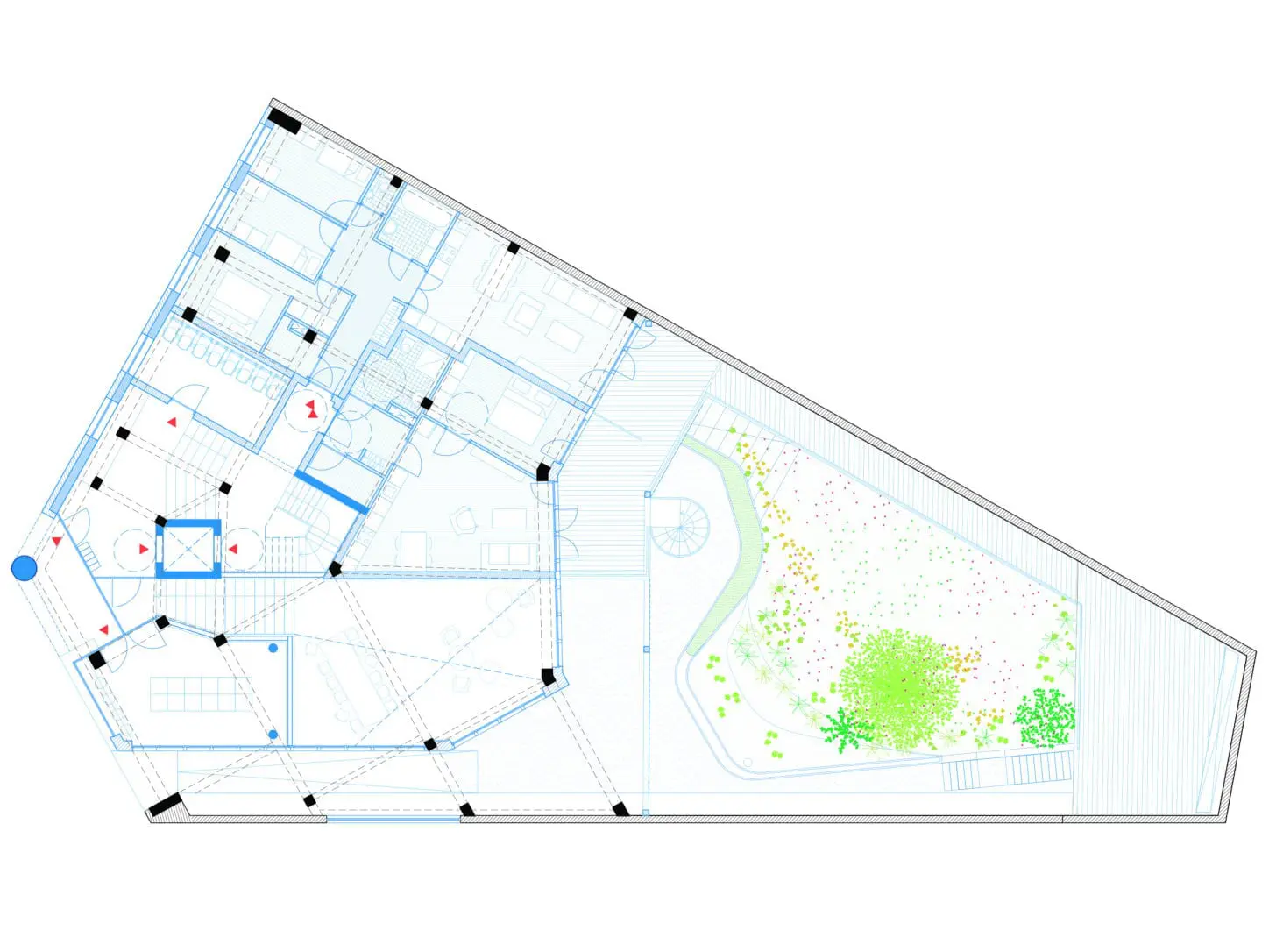 MASUI Reconversion of a warehouse into intergenerational collective housing, plan of the ground floor with launderette