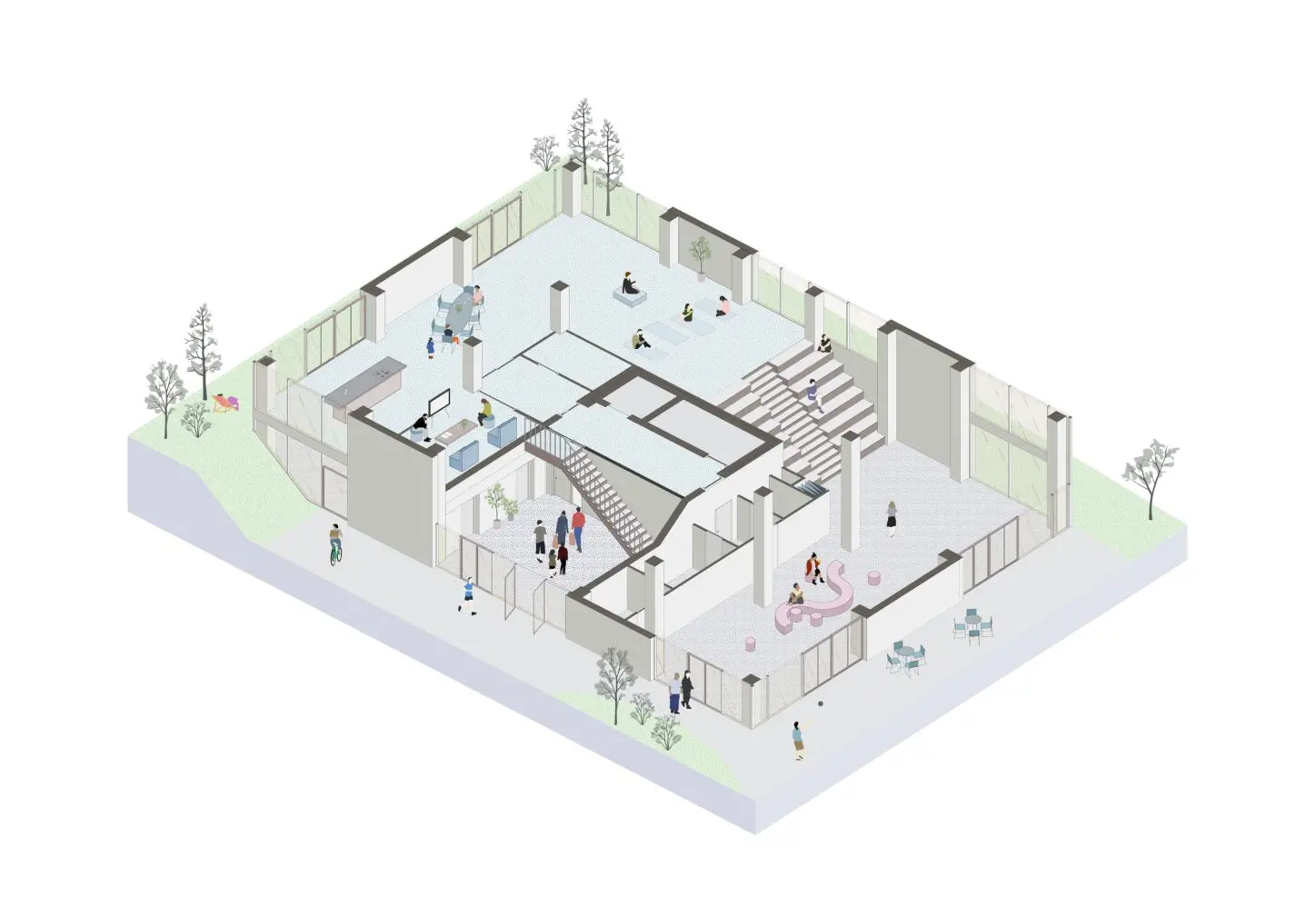 MOUTONS, Urban villa as intergenerational collective housing, axonometry ground floor