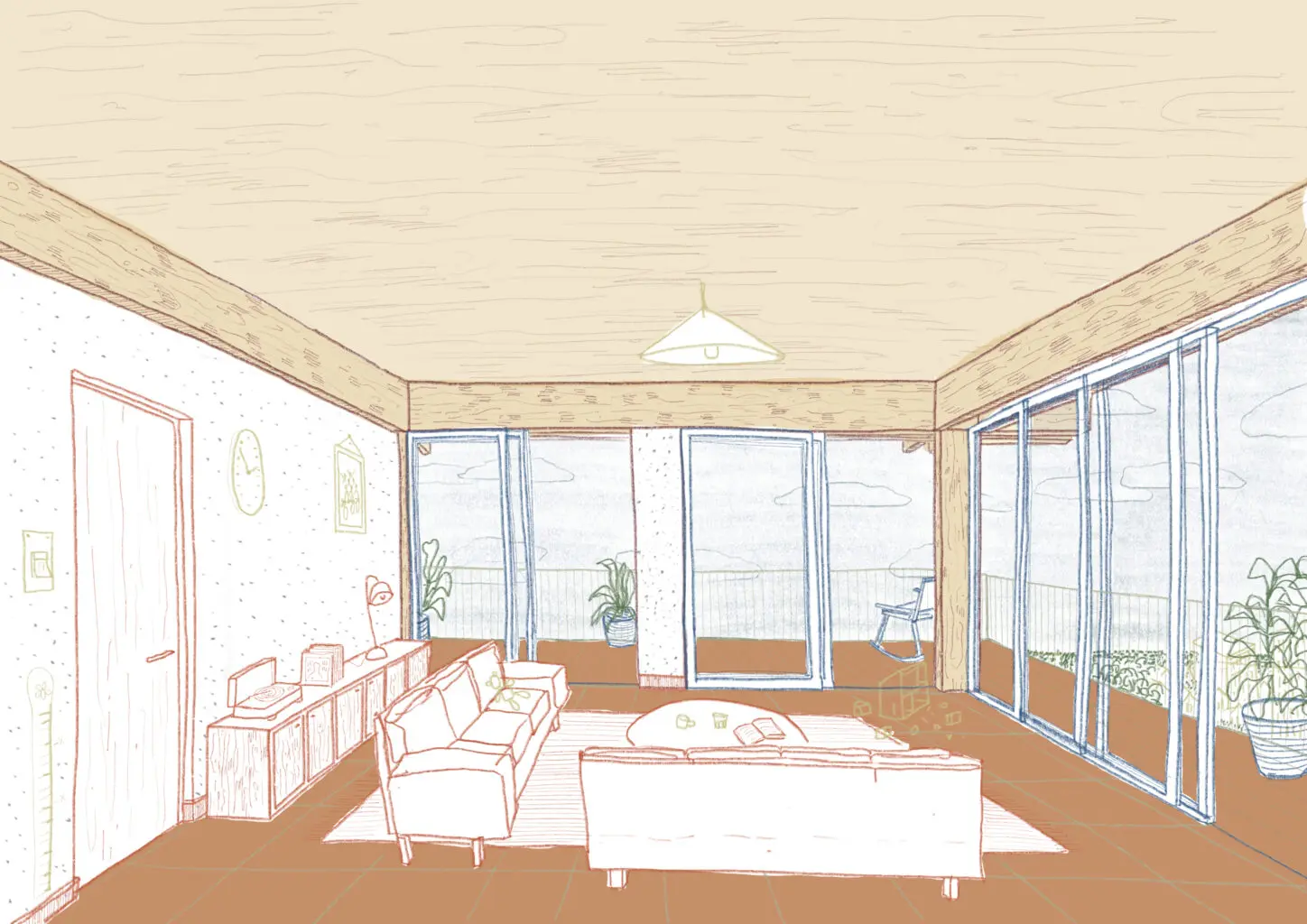 MOUTONS, Urban villa as intergenerational collective housing, sketch living space