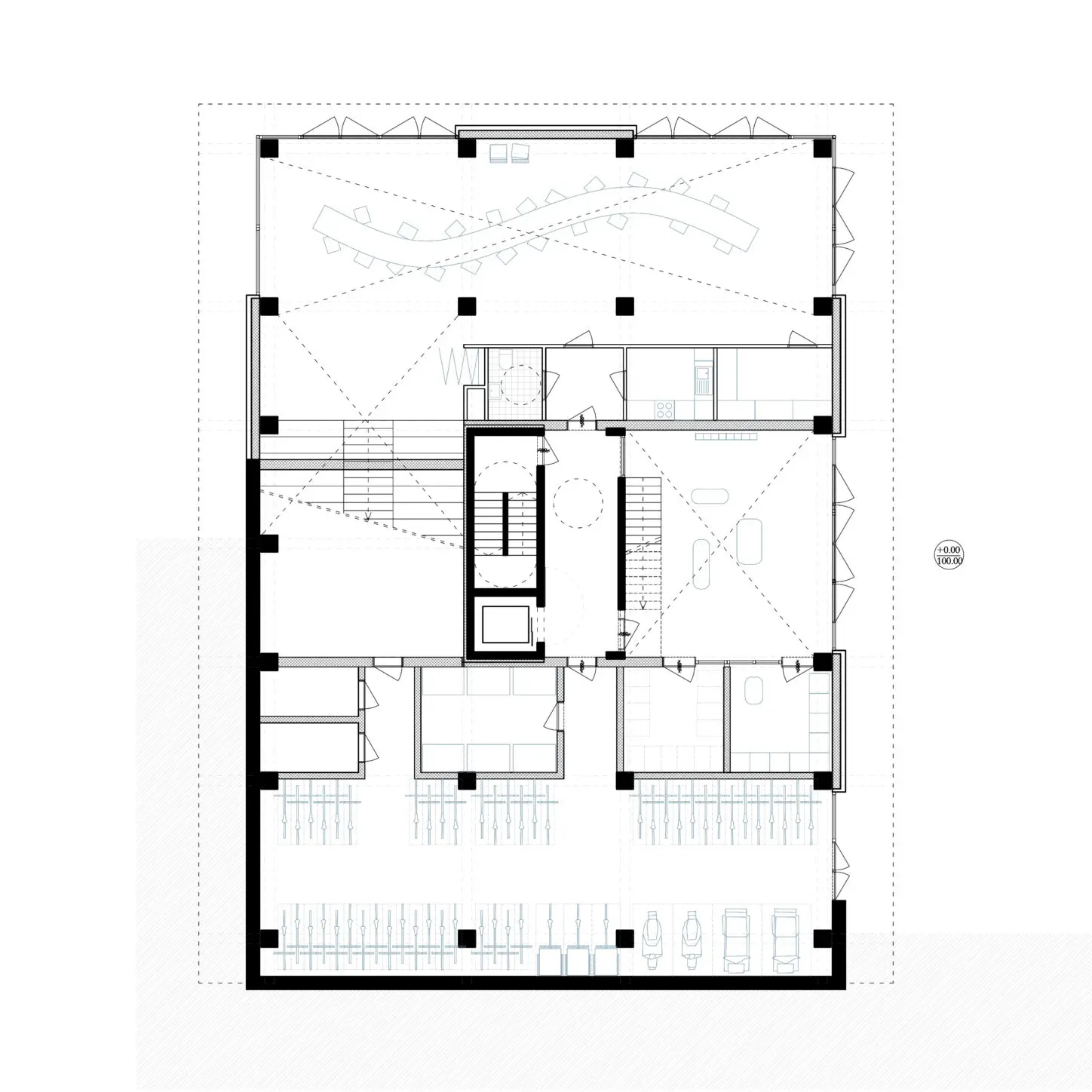 MOUTONS, Urban villa as intergenerational collective housing, plan ground floor lower level