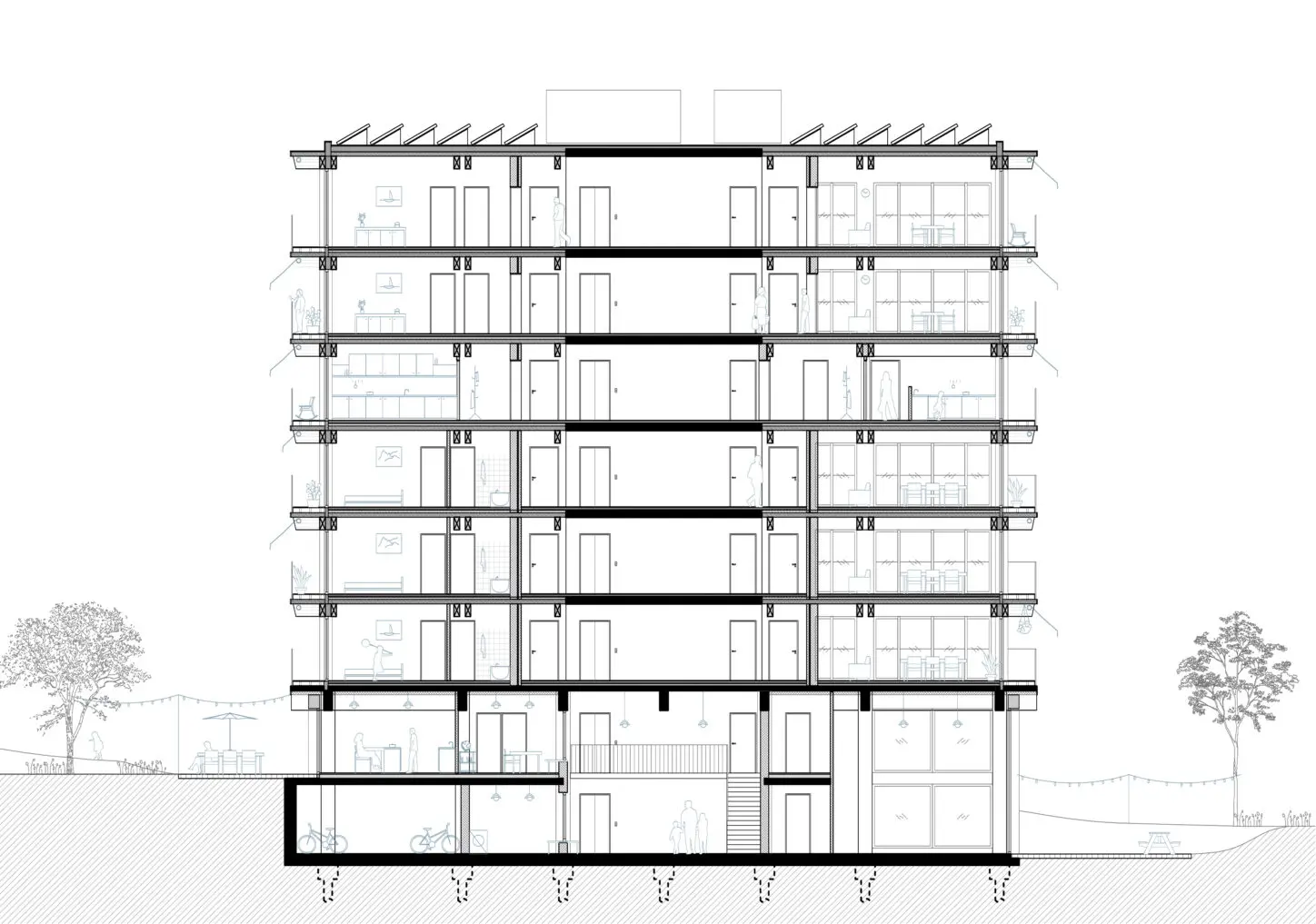 MOUTONS, Urban villa as intergenerational collective housing, section