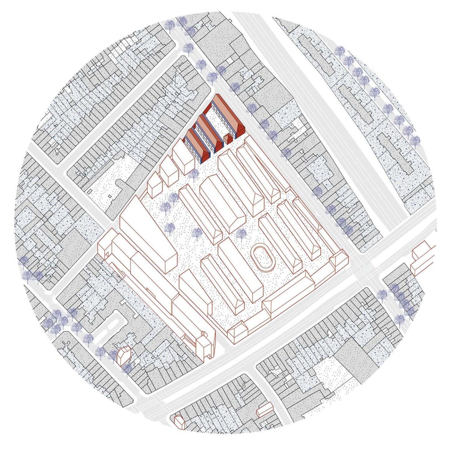 CLOS DES MARIES Circular renovation of heritage buildings, large scale axonometric view of the buildings in its surroundings