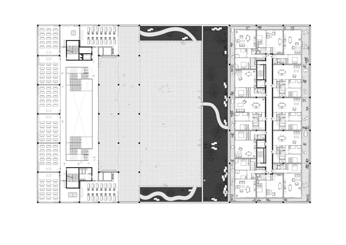 CITYDOX Mixed-use with productive activities, plan of a typical floor with apartments