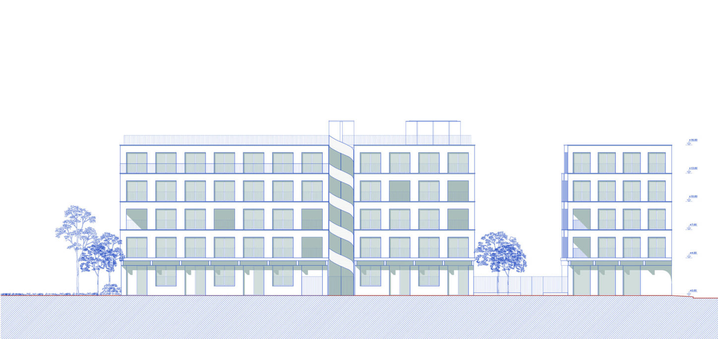 TIVOLI Co-housing project with participative process, street side facade