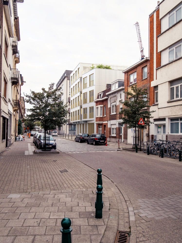 TIVOLI Co-housing project with participative process, render of street facade with lightweight metal facade cladding