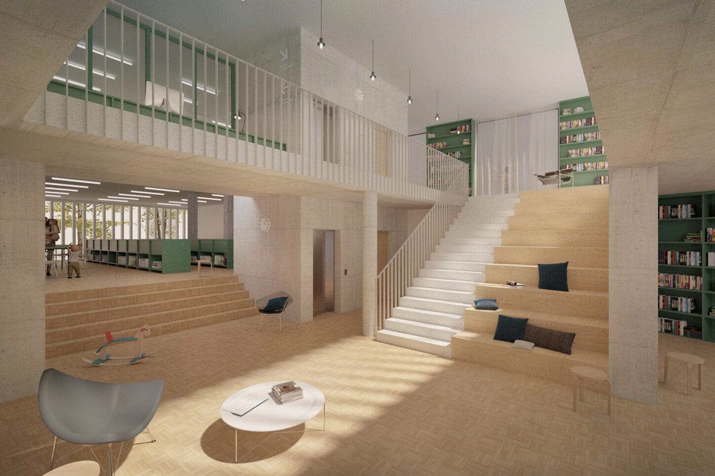 AUDERGHEM Renovation of the town hall and cultural centre, render of the library