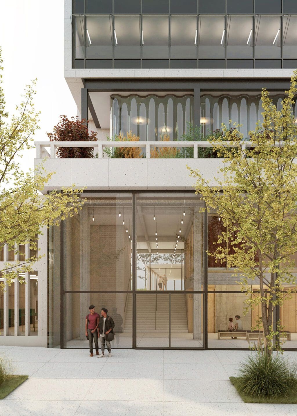 AUDERGHEM Renovation of the town hall and cultural centre, render of the entrance from the Emile Idiers street