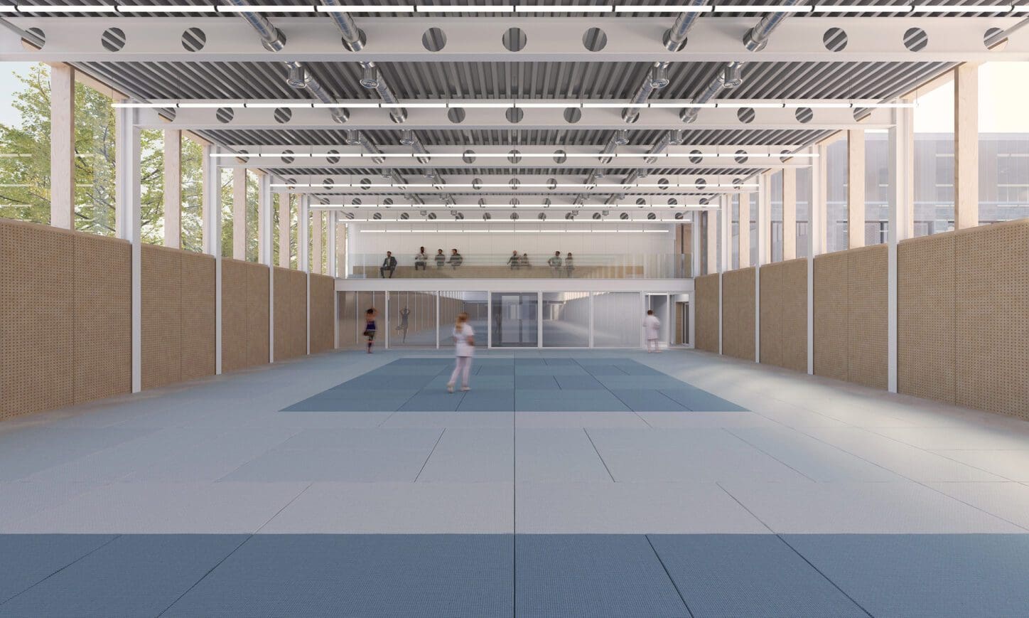 VUB VEC Renovation and extension of sport facilities, render of the interior of the centre for martial arts