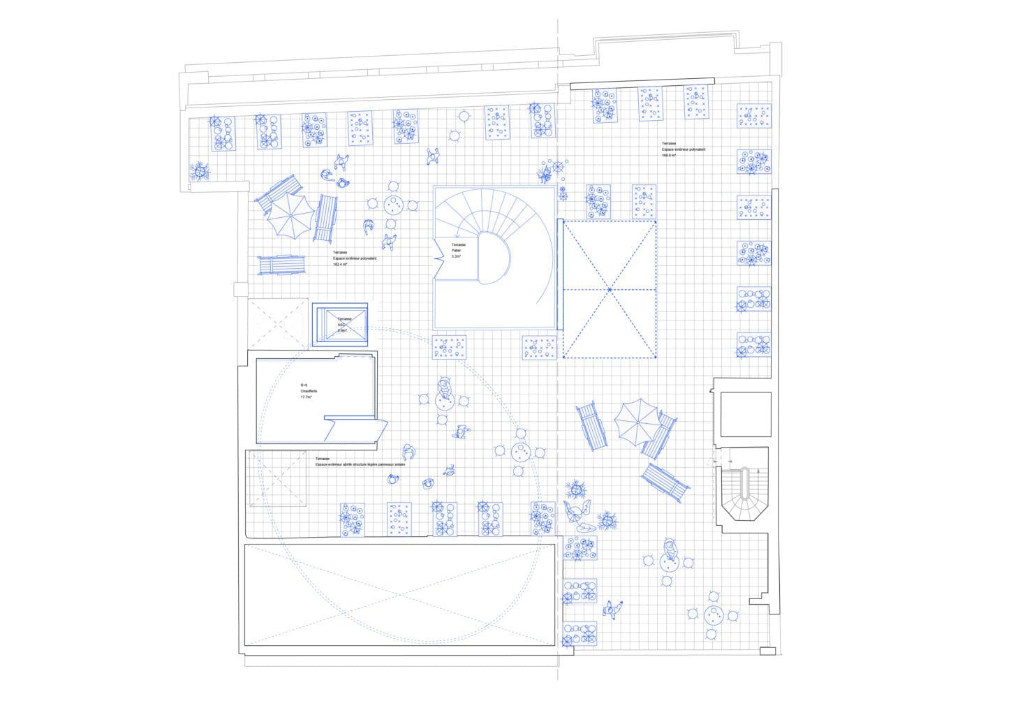 WWF Circular renovation of an Art Déco office building, plan of the roof terrace