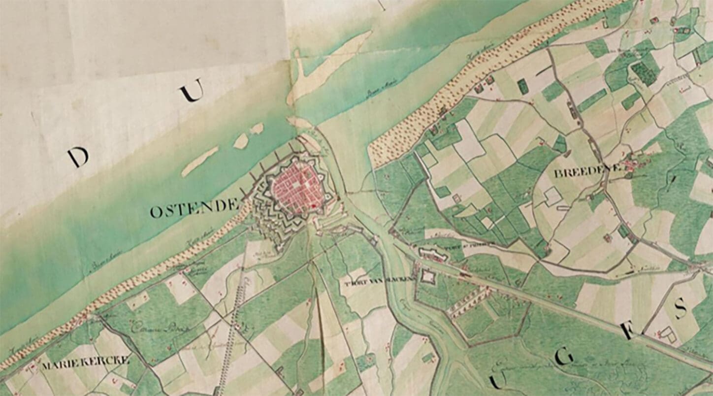 VLAAMSE KUST Study on the effect of rising sea levels on coastal buildings, Oostende Ferraris map