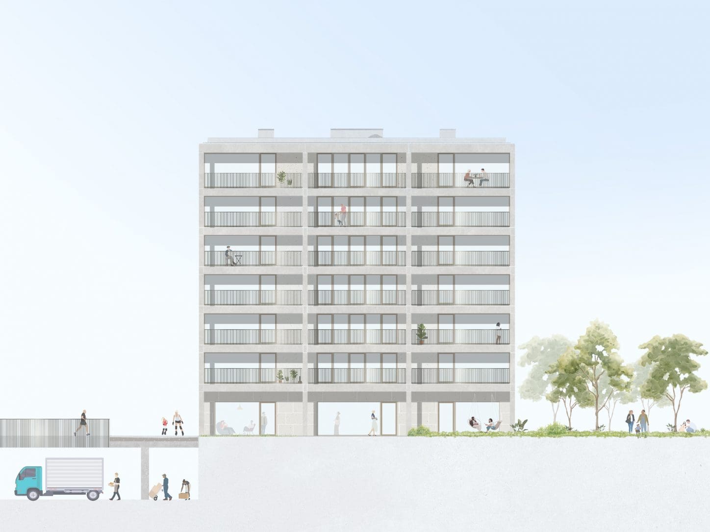 DELEERS Construction of 3 urban villas and productive activities, collage of elevation