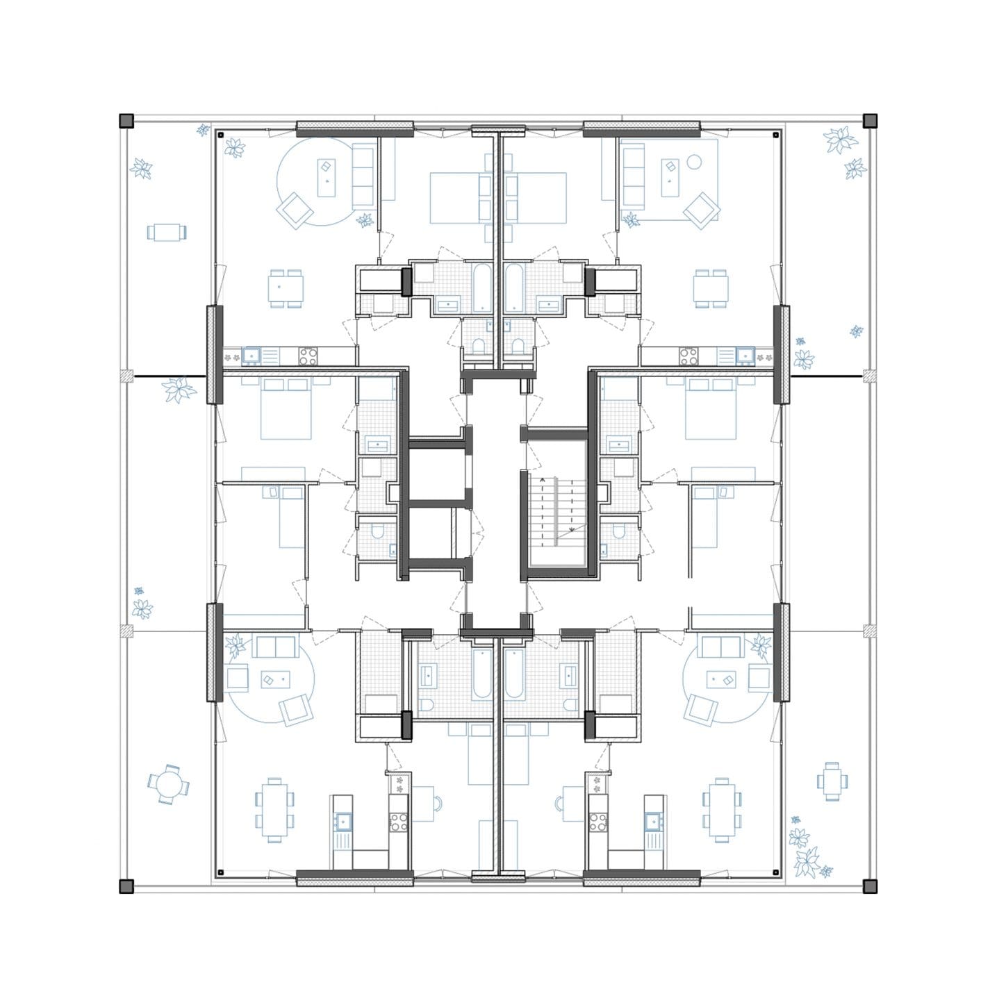 DELEERS Construction of 3 urban villas and productive activities, plan typical floor
