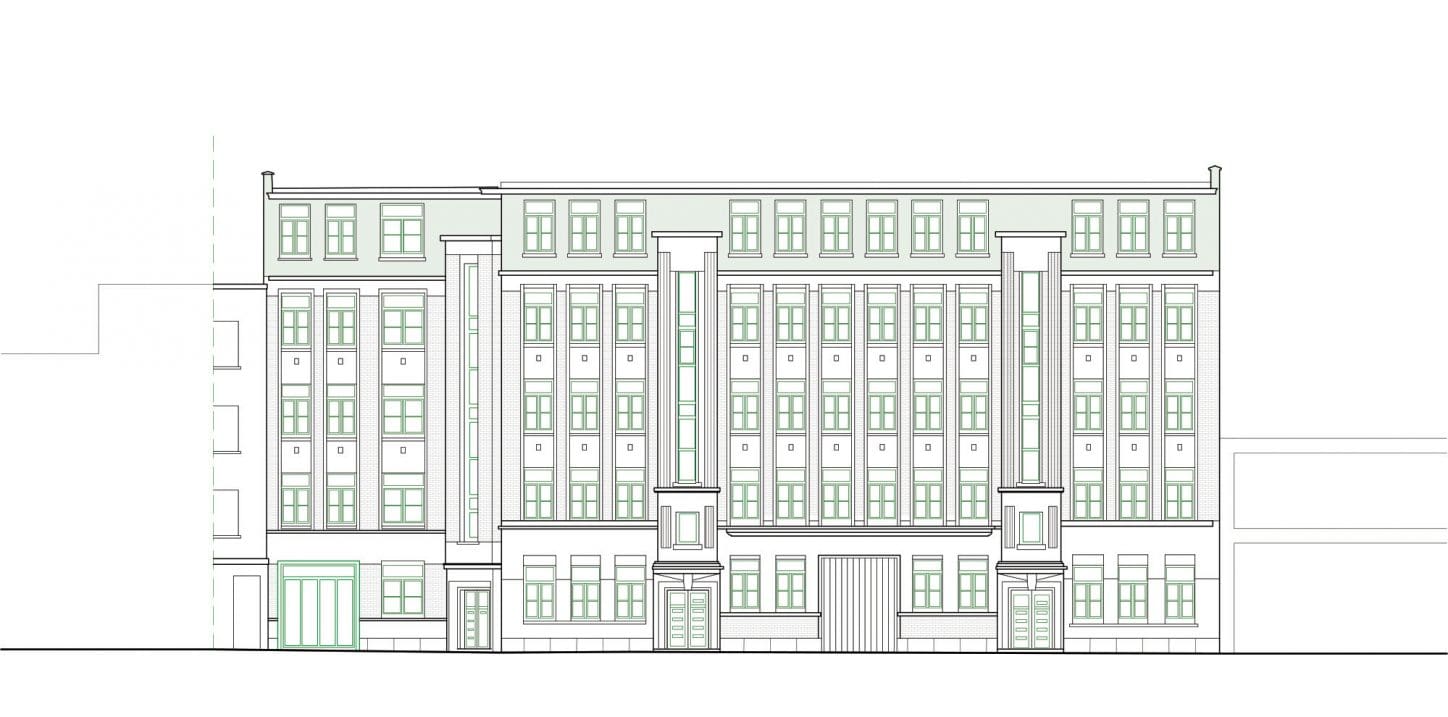 LIVERPOOL Circular renovation of Art Déco buildings, elevation street facade